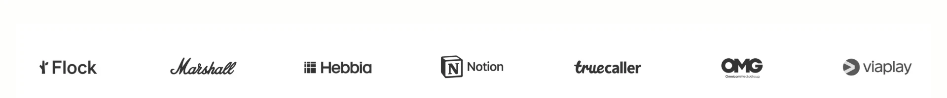 Customer logos: Flock, Marshall, Hebbia, Notion, Truecaller, OMG, Viaplay